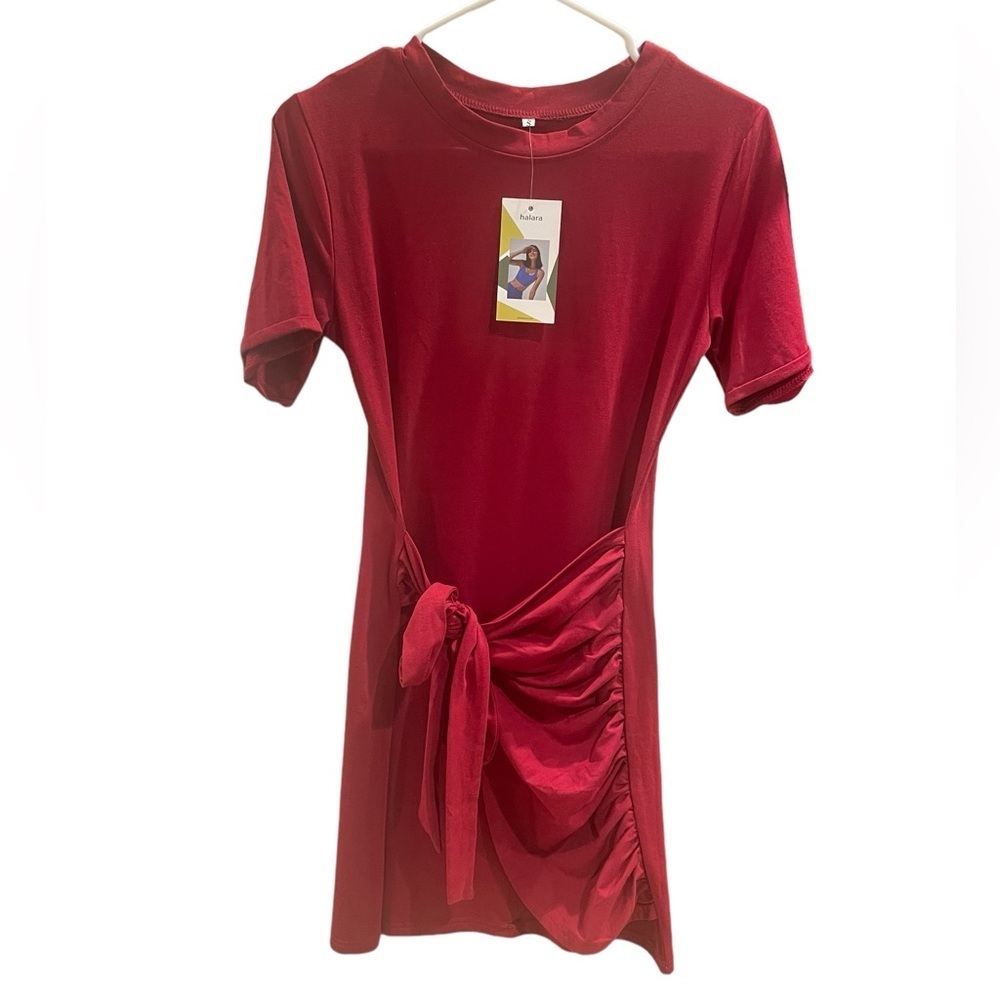 NWT! Halara Red Dress with Drape Tie Front - Size Small